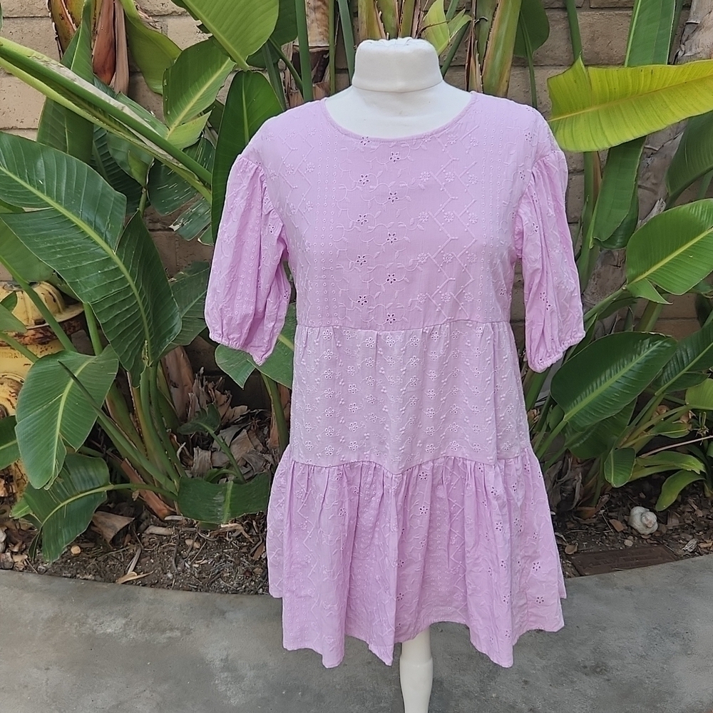 Pink Diamond August Dress Lilac Eyelet Tiered Puff Sleeve Mini XS NWT